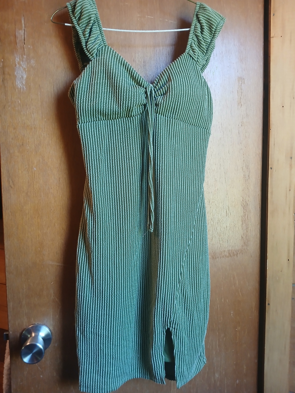 No Boundaries Green Striped Sleeveless Mini Dress
